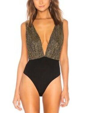 BNWT Gold Superdown deep V bodysuit